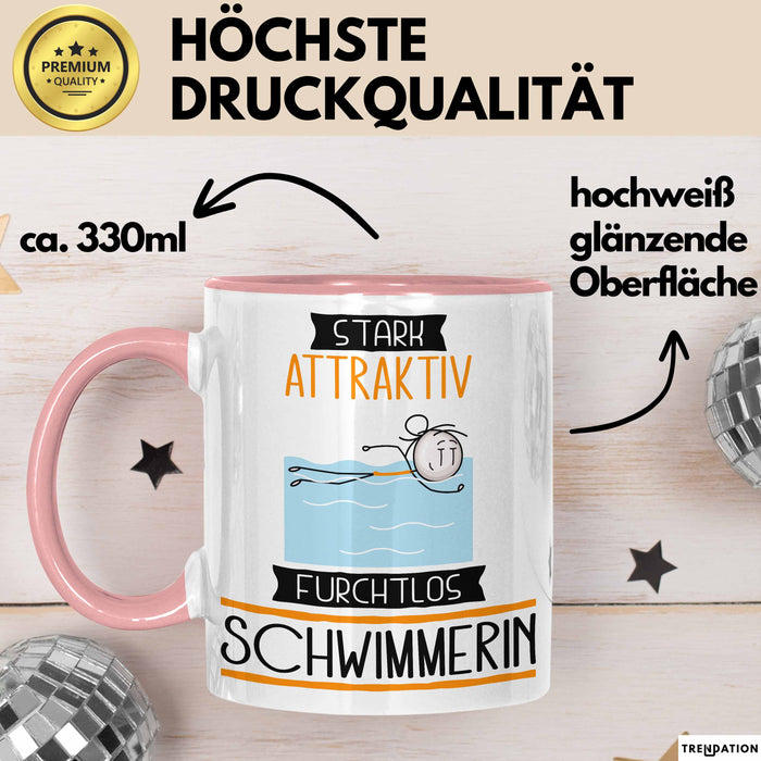Schwimmerin Tasse Geschenk Becher Stark Attraktiv Furchtlos Schwimmerin Lustige Geschenkidee Rosa Trendation