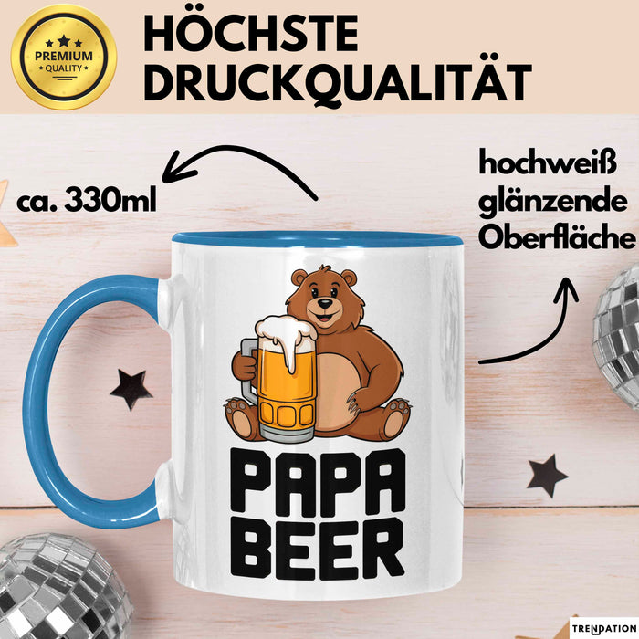 Papa Vatertag Tasse Becher Geschenk Lustige Geschenkidee Spruch Papa Bierbär Blau Trendation