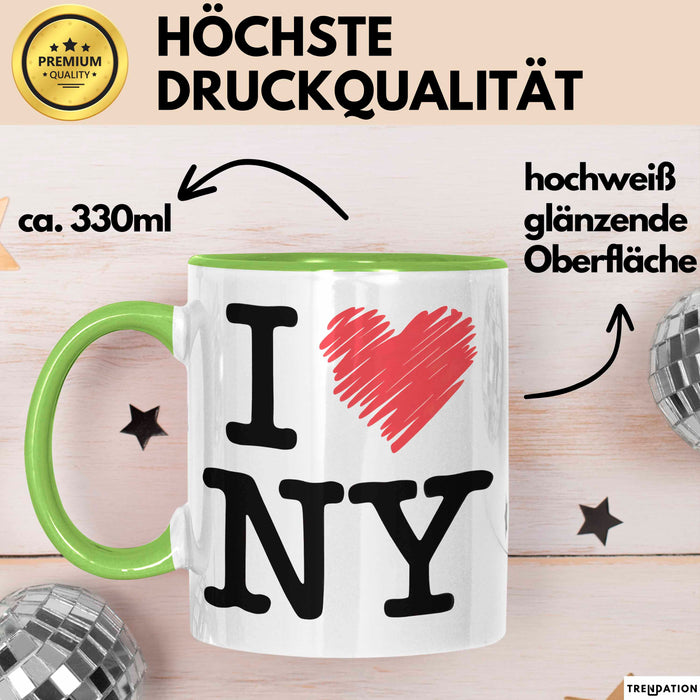 New York City USA Tasse Geschenk Lustige Geschenkidee Spruch Ich Liebe New York Grün Trendation