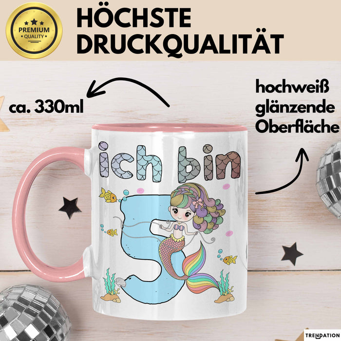 5. Geburtstag Mädchen Geschenk Meerjungfrau Geschenk Tasse für Mädchen Nymphe Nixe Becher Grafik Rosa Trendation