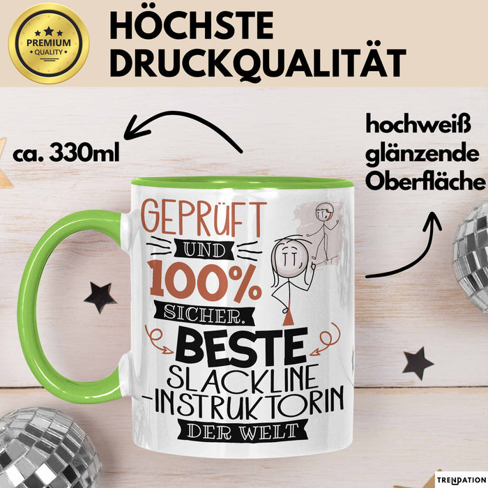 Beste Slackline-Instruktorin Der Welt Tasse Geschenk für Eine Slackline-Instruktorin Geprüft Und Sicher Geschenkidee Geburtstag Weihnachten Grün Trendation