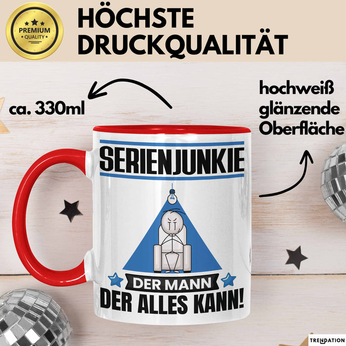 Serienjunkie Tasse Geschenk für Serienjunkie Der Mann Der Alles Kann Geschenkidee zum Geburtstag Rot Trendation