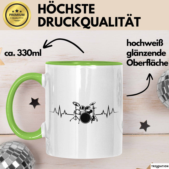 Drummer Schlagzeug-Spieler Geschenk Tasse Geschenkidee Kaffee-Becher Schlagzeuger Herzschlag Grün Trendation