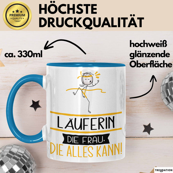 Läuferin Geschenk Tasse Becher Die Frau Die Allen Kann Geschenkidee für eine Läuferin Lustig Blau Trendation