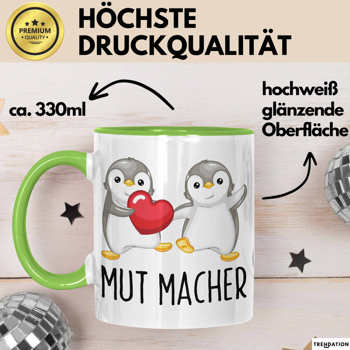 Lustige Tasse Geschenk Zwei Pinguine Mit Herz Witziger Becher Mut Grün Trendation