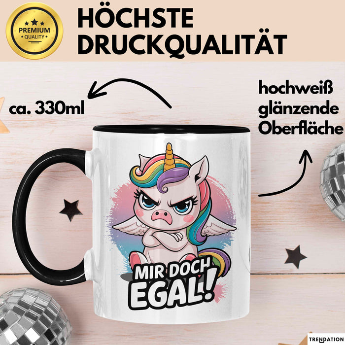 Sarkastisches Einhorn Tasse Geschenk Lustige Geschenkidee Spruch Mir Doch Egal Schwarz Trendation