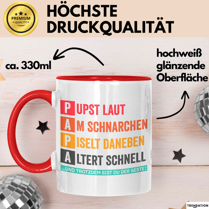 Papa Vatertag Tasse Geschenk Lustige Geschenkidee Spruch Pupst Laut Am Schnarchen Pisel Daneben Rot Trendation
