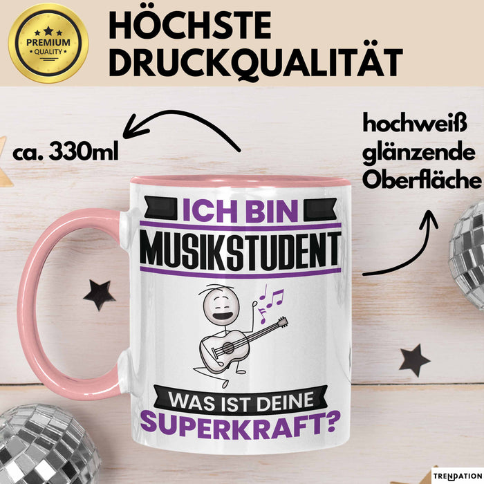 Musikstudent Tasse Geschenk für Musikstudent Geburtstag Lustiger Spruch Kaffee-Becher Was Ist Deine Superkraft Rosa Trendation
