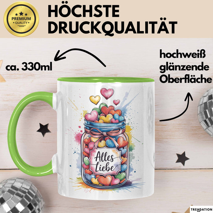 Liebe Romantisch Geburtstagsfeier Tasse Geschenk Lustige Geschenkidee Spruch Alles Liebe Grün Trendation