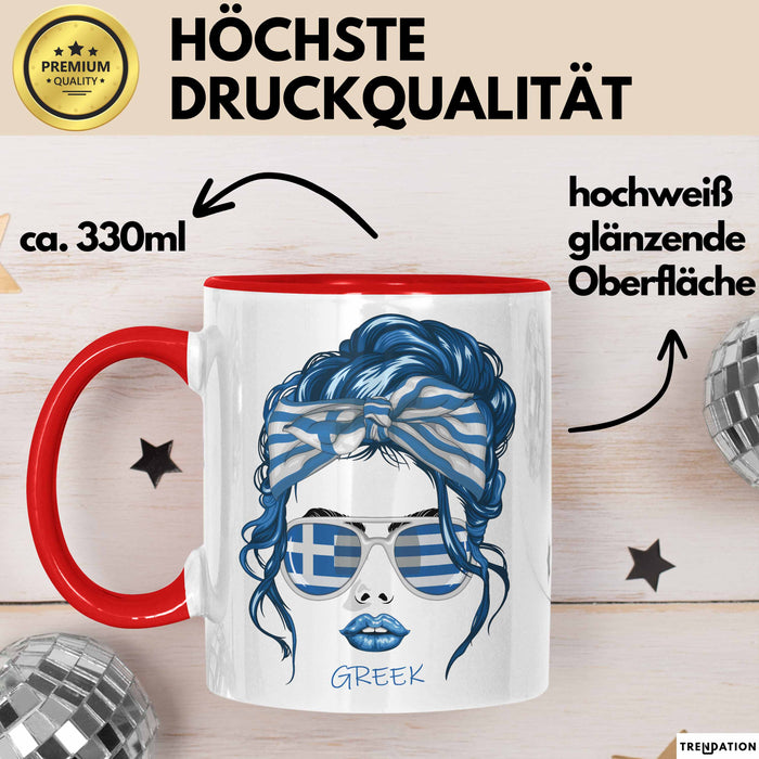 Grieche Tasse Geschenk Greek Woman Frau Becher Kaffee-Becher Rot Trendation