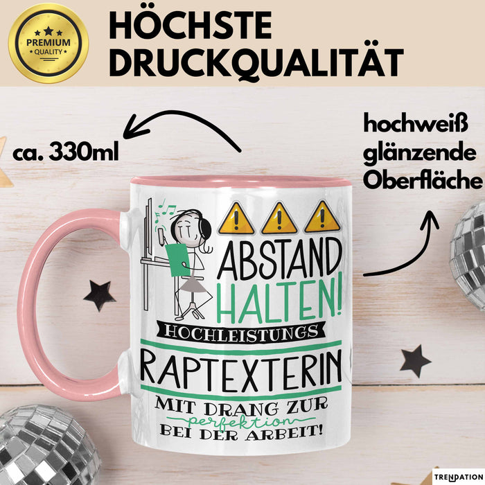 Raptexterin Tasse Geschenk Lustig Abstand Halten Hochleistungs-Raptexterin Mit Drang Zur Perfektion Bei Der Arbeit Rosa Trendation