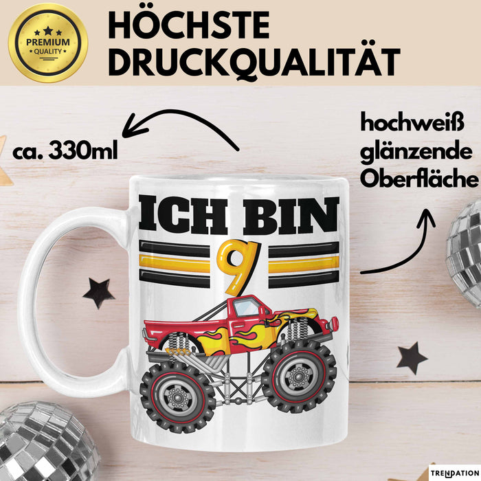 9. Geburtstag Geschenk Tasse Becher Jungs Trucks Geburtstagsgeschenk Ich Bin 9 Weiß Trendation