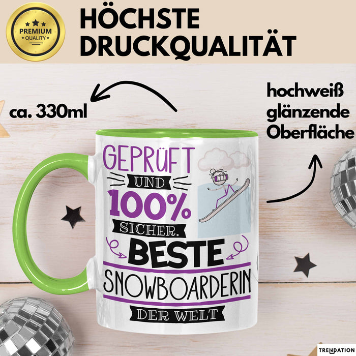 Beste Snowboarderin Der Welt Tasse Geschenk für Eine Snowboarderin Geprüft Und Sicher Geschenkidee Geburtstag Weihnachten Grün Trendation