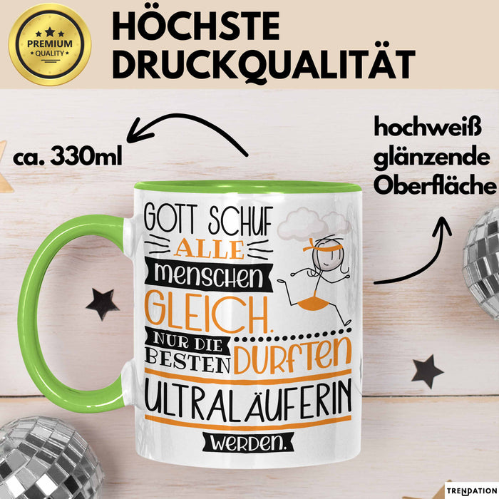 Ultraläuferin Geschenk Becher Tasse Gott Schuf Alle Menschen Gleich Nur Die Besten Durfeten Ultraläuferin Werden Geschenkidee Lustig Grün Trendation