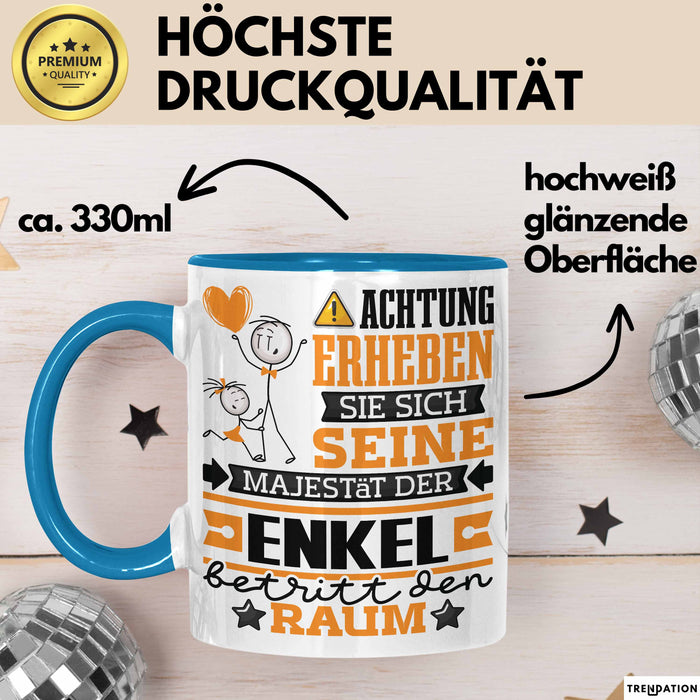 Enkel Geschenk Tasse Lustiger Spruch Erheben Sie Sich Der Enkel Betritt den Raum Blau Trendation