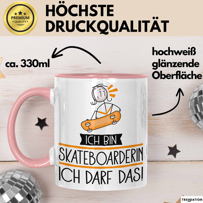 Geschenk für Skateboarderin Tasse Lustige Geschenkidee Geburtstag Ich Bin Skateboarderin Ich Darf Das Rosa Trendation