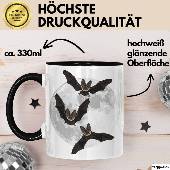 Halloween Tasse Geschenk Fledermäuse Vollmond Grafik Geschenkidee Schwarz Trendation