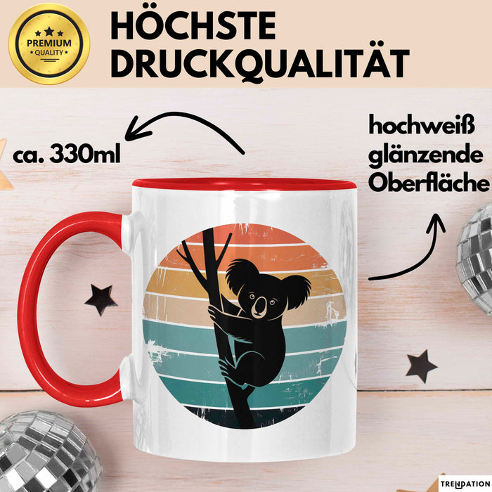 Retro Koala Tierliebhaber Tasse Geschenk Lustige Geschenkidee Spruch Rot Trendation