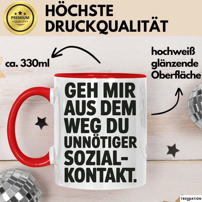 Antisozial Tasse Geschenk Unnoetiger Sozialkontakt Geschenkidee Lustig Sarkasmus Rot Trendation