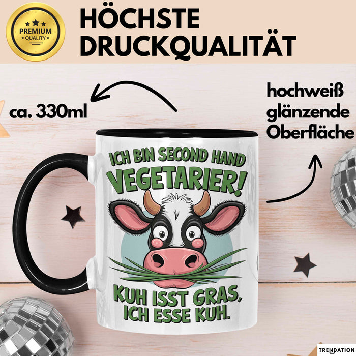 Fleischliebhaber Vegetarier Tasse Geschenk Lustige Geschenkidee Spruch Ich Bin Second Hand Vegetarier Schwarz Trendation