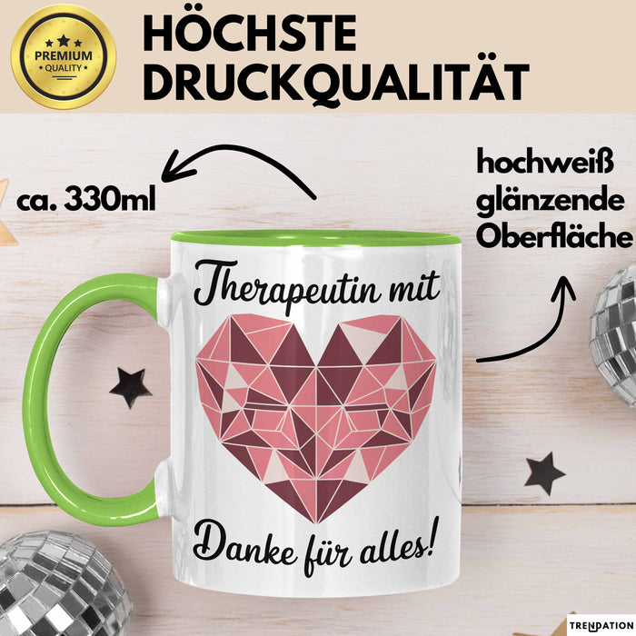 Physiotherapeut Physiotherapie Tasse Geschenk Lustige Geschenkidee Spruch Therapeutin Mit Herz Danke Für Alles Grün Trendation