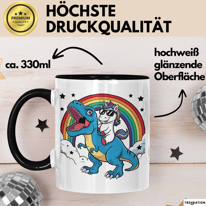 Einhorn Liebhaber Tasse Geschenk Einhorn Reitet Auf Dinosauriere T-Rex Dino Frauen Geschenk Trendation