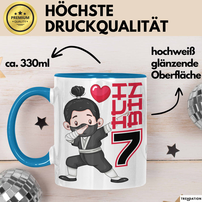 Kinder Tasse Geschenk Ich Bin 7 Ninja Herz Spruch Lustiger Becher Blau Trendation
