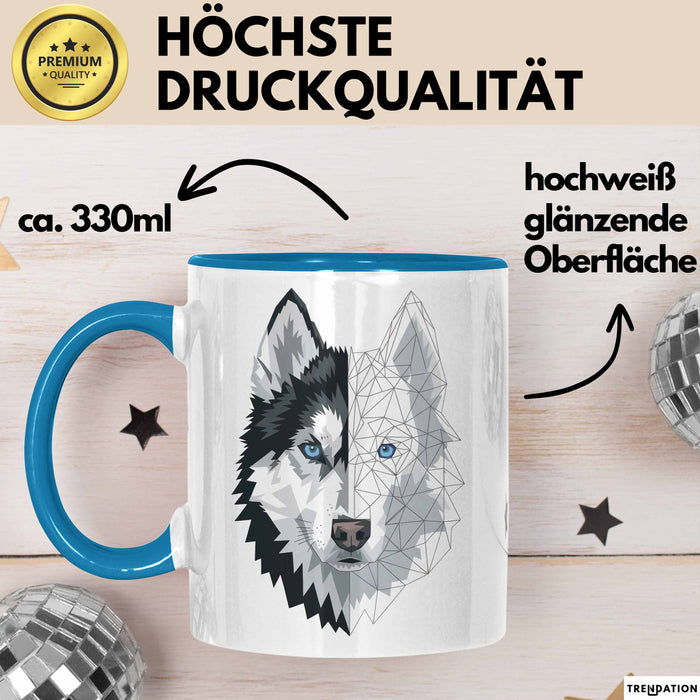 Wolf Tasse Geschenk Wolf für Wildtierfreunde Blau Trendation