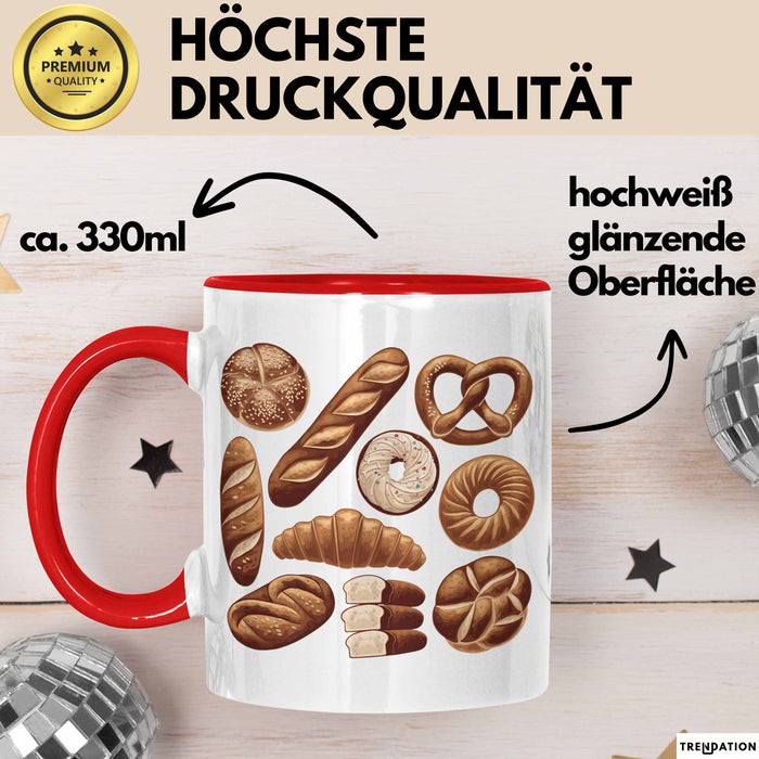 Arten Von Brot Tasse Geschenk Brotarten Baguette Croissant Bagel Kaffee-Becher Rot Trendation