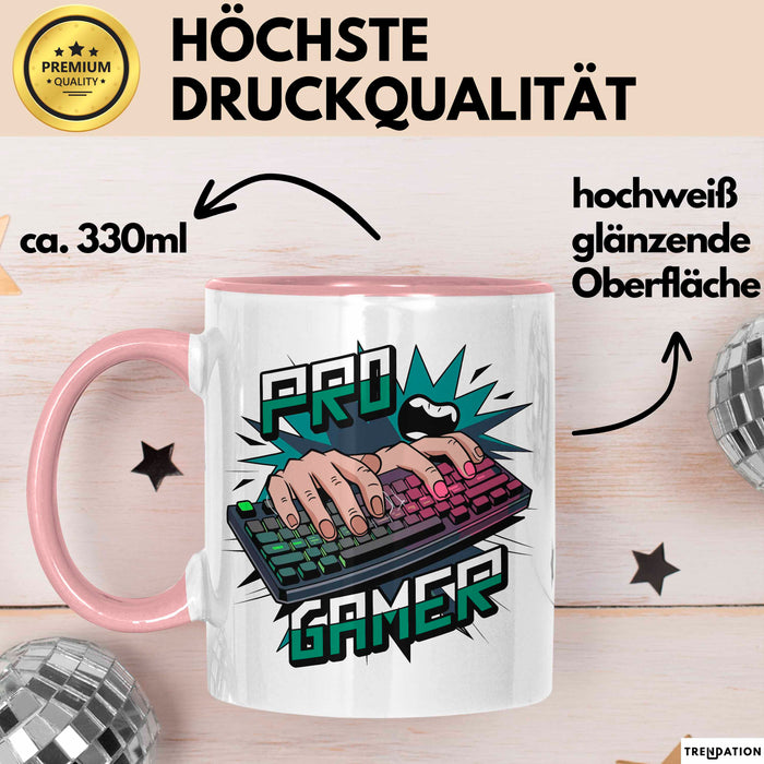 Pro Gamer Tasse Geschenkidee für Gaming Süchtige Rosa Trendation