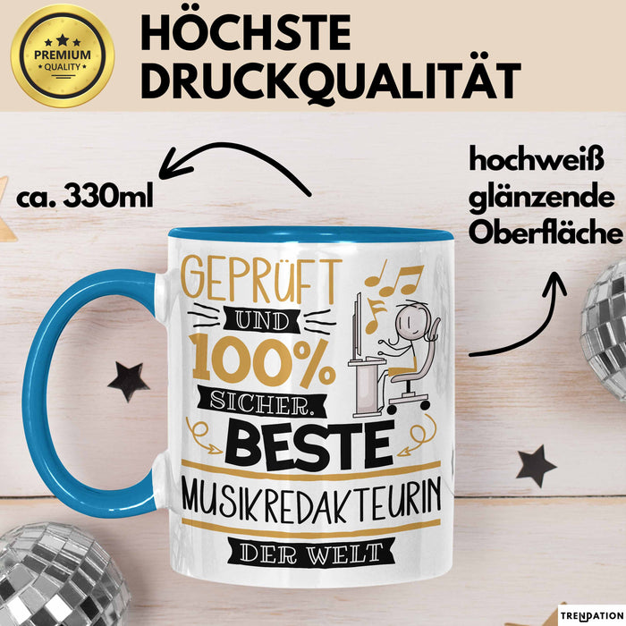 Beste Musikredakteurin Der Welt Tasse Geschenk für Eine Musikredakteurin Geprüft Und Sicher Geschenkidee Geburtstag Weihnachten Blau Trendation