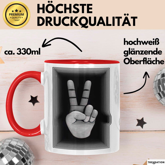 Friedenszeichen Tasse Geschenk Lustige Geschenkidee Spruch Rot Trendation