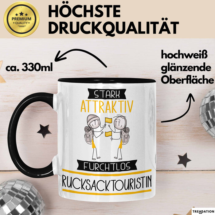 Rucksacktouristin Tasse Geschenk Becher Stark Attraktiv Furchtlos Rucksacktouristin Lustige Geschenkidee Trendation