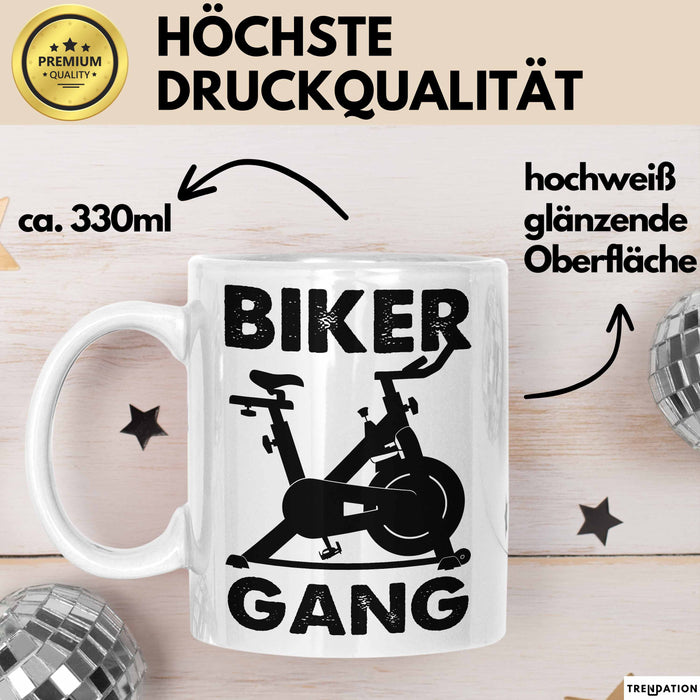 Biker Gang Tasse Geschenk Cardio Zuhause Fitness-Bike Geschenkidee Becher Weiß Trendation