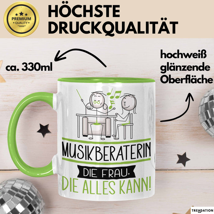 Musikberaterin Geschenk Tasse Becher Die Frau Die Allen Kann Geschenkidee für eine Musikberaterin Lustig Grün Trendation