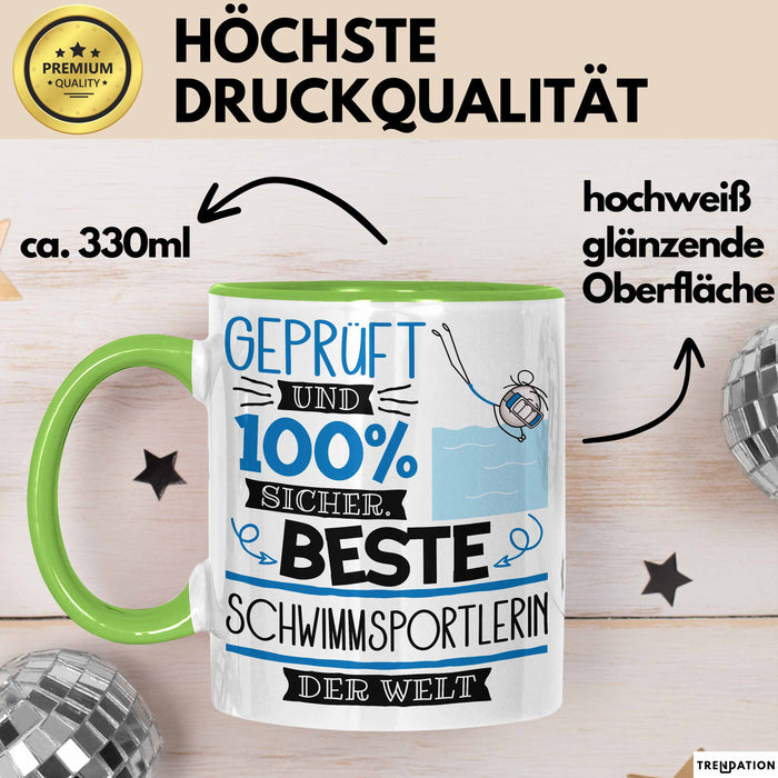 Beste Schwimmsportlerin Der Welt Tasse Geschenk für Eine Schwimmsportlerin Geprüft Und Sicher Geschenkidee Geburtstag Weihnachten Grün Trendation