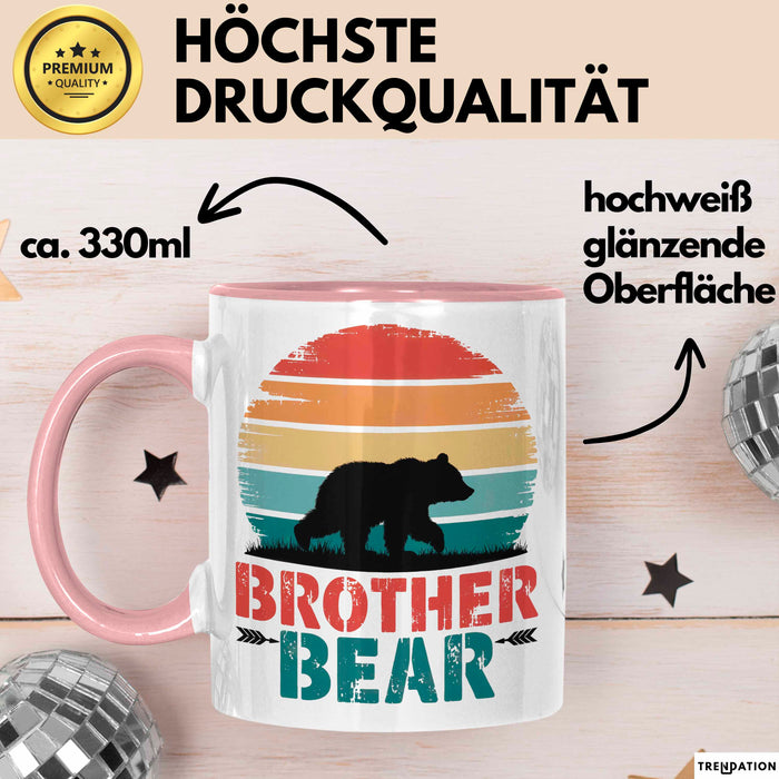 Retro Bruder Bär Tasse Geschenk Lustige Geschenkidee Spruch Rosa Trendation