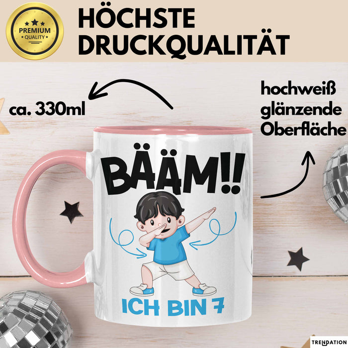 Tasse BÄÄM Ich bin 7 Kindergeburtstagsgeschenk mit DabTanz Rosa Trendation