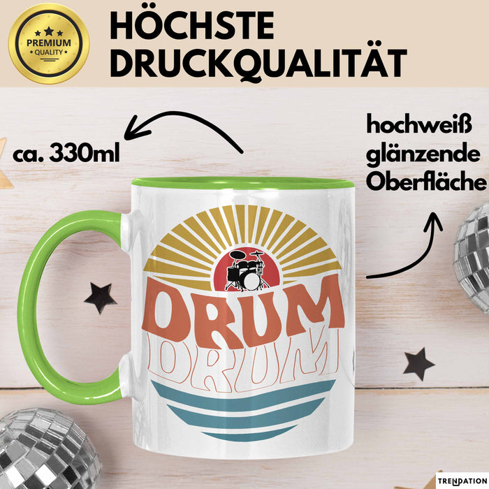 Drummer Schlagzeug-Spieler Geschenk Tasse Geschenkidee Kaffee-Becher Schlagzeuger Drum Bunte Grafik Grün Trendation