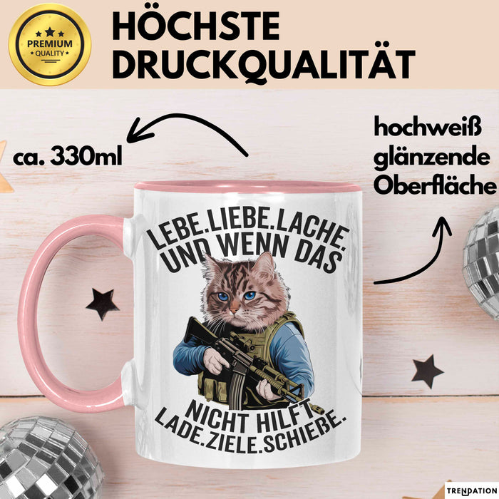 Sarkastische Katze Tasse Geschenk Lustige Geschenkidee Lebe Liebe Lache Rosa Trendation