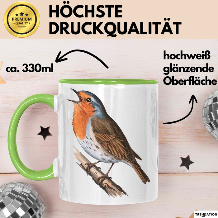 Rotkehlchen Vogel Beobachtet Singvögel Tasse Geschenk Lustige Geschenkidee Spruch Grün Trendation
