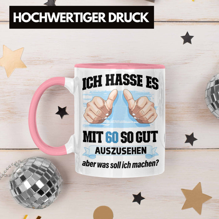 Trendation - 60. Geburtstag Tasse Frau Männer Geschenk 60er Geschenkidee 60 Mutter Vater Mann Frauen Lustig Geschenke Deko Rosa Trendation