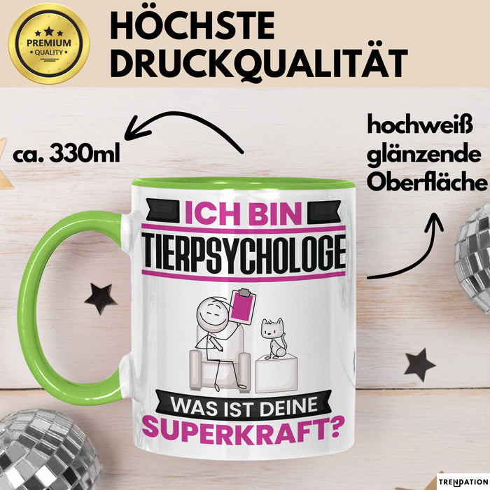 Tierpsychologe Tasse Geschenk für Tierpsychologe Geburtstag Lustiger Spruch Kaffee-Becher Was Ist Deine Superkraft Grün Trendation