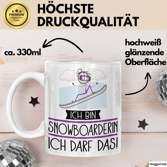 Geschenk für Snowboarderin Tasse Lustige Geschenkidee Geburtstag Ich Bin Snowboarderin Ich Darf Das Weiß Trendation