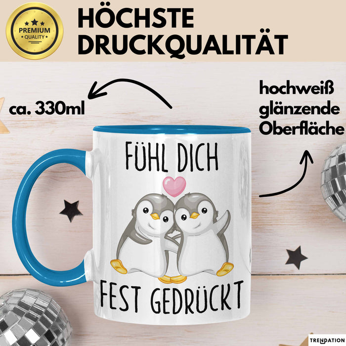 Mut Witzige Tasse Geschenk Zwei Pinguine Herz Süßes Design Mutig Blau Trendation