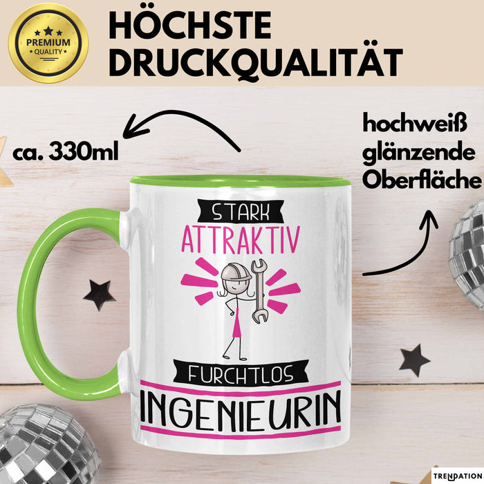 Ingenieurin Tasse Geschenk Becher Stark Attraktiv Furchtlos Ingenieurin Lustige Geschenkidee Grün Trendation
