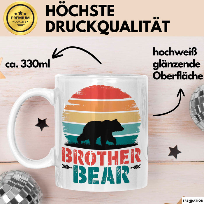 Retro Bruder Bär Tasse Geschenk Lustige Geschenkidee Spruch Weiß Trendation