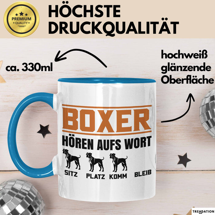 Boxer Hören Aufs Wort Tasse Geschenk Boxer Besitzer Mama Becher Blau Trendation