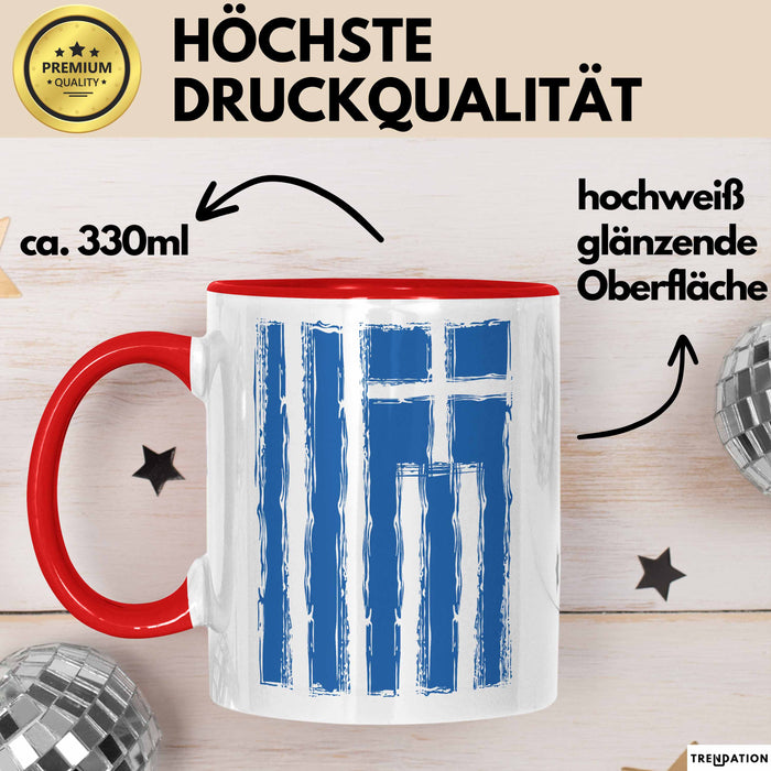 Griechenland Tasse Geschenk Grieche Flagge Hoch Kaffee-Becher Rot Trendation