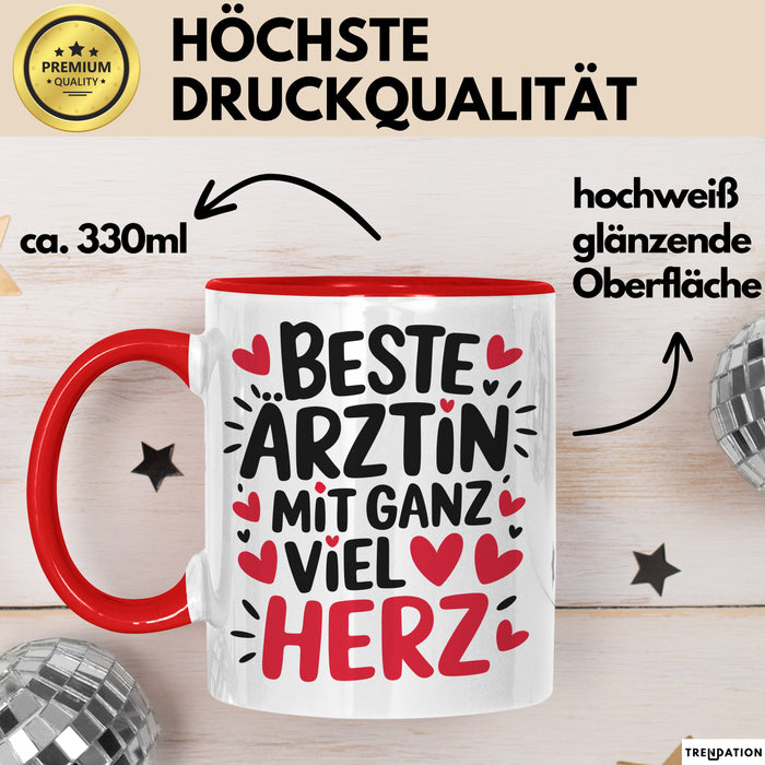 Aerztin Tasse Geschenk Beste Aerztin Mit Ganz Viel Herz Geschenkidee Beruf Rot Trendation